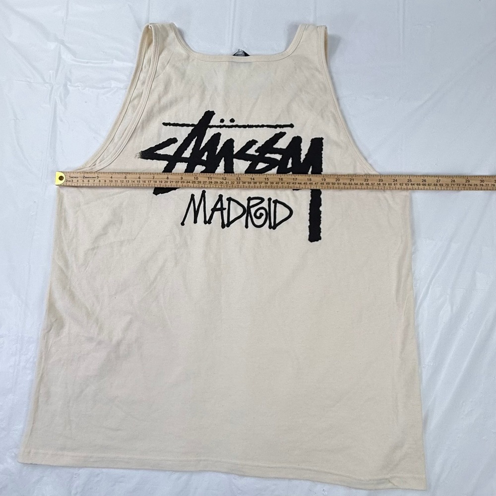 Stussy Madrid Graphic Tank Top Cream Mens XXL Sleeveless Shirt Cotton - Picture 4 of 7